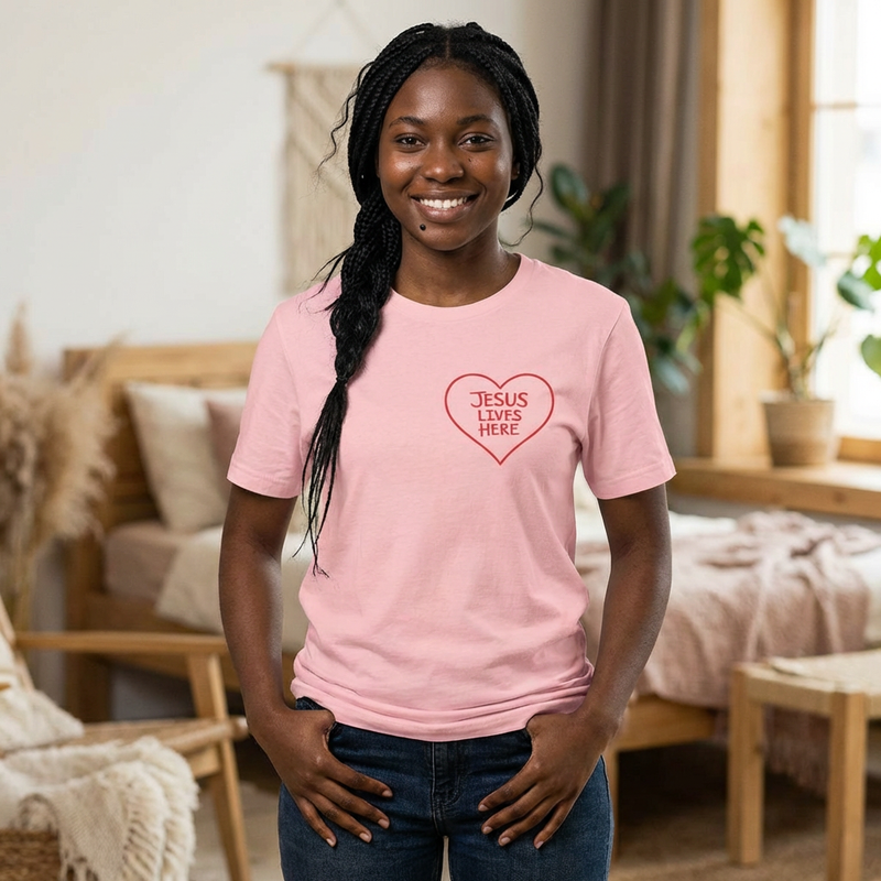 Jesus Lives Here Heart Tee
