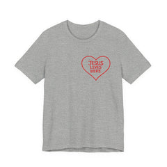 Jesus Lives Here Heart Tee